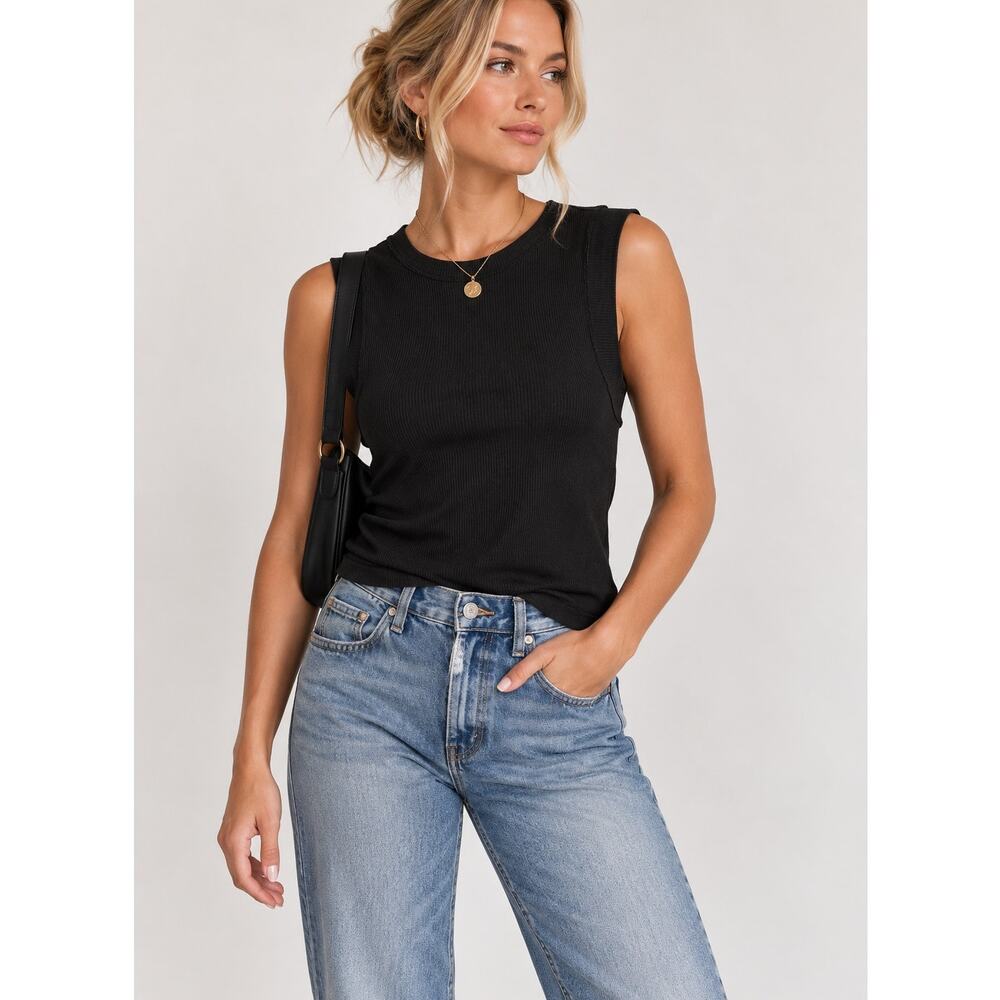 Free People Black Sleeveless Raw Edge Tank Top Womens XS Shirt Blouse Casual